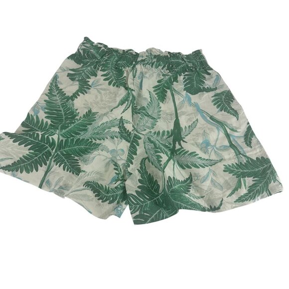 H&M Womens Linen Blend Tropical Print Shorts Size S Green & White - Picture 3 of 7